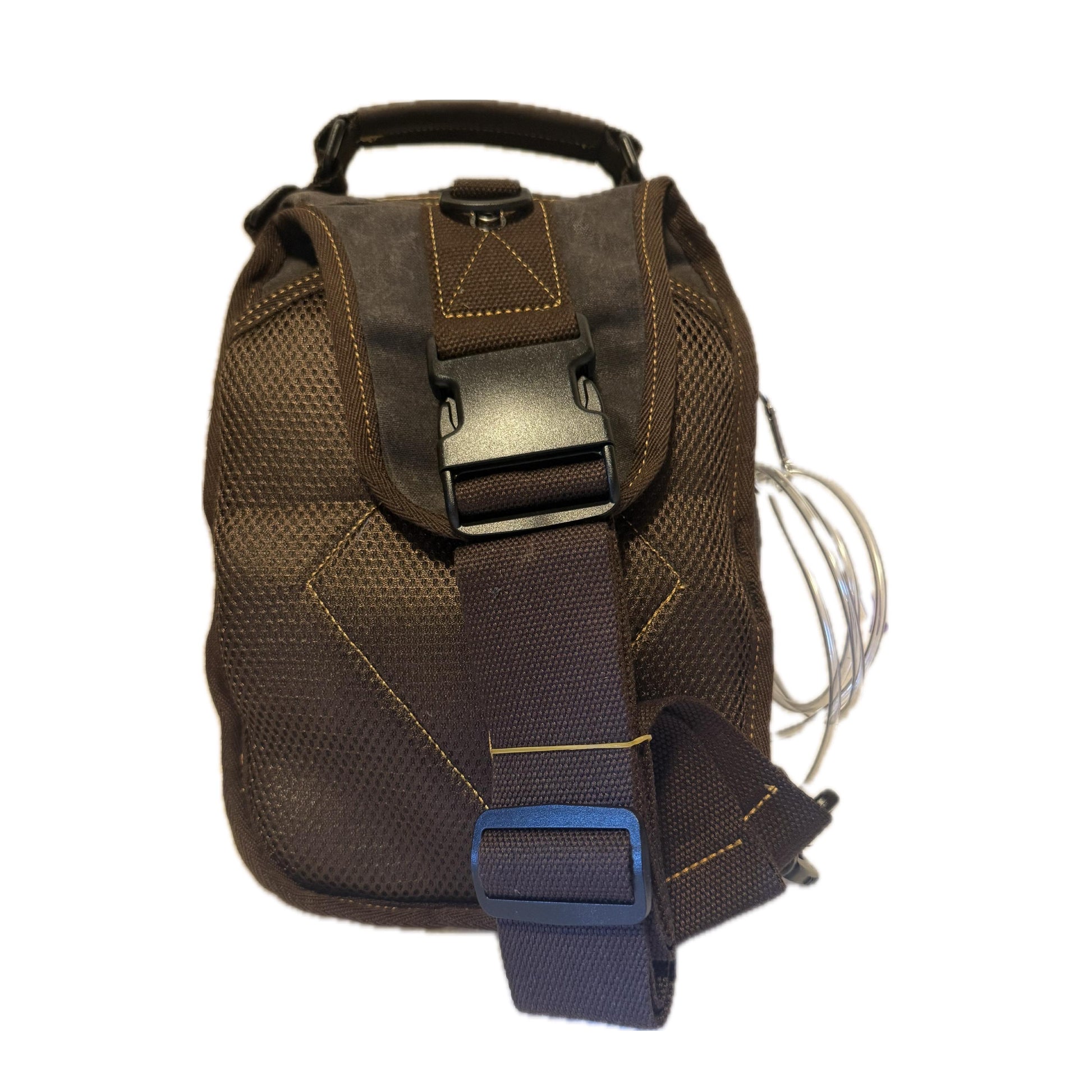 Small Tube Feed Crossbody Bag | Waxed Canvas | Dark Grey with Brown Accents | 12” For Enteralite Infinity Pump and Kangaroo Omni