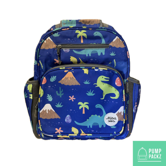 Medium/Large 15” | Gtube Modified Feeding Tube Backpack | Blue Dinosaur | For EnteraLite Infinity Feeding Pump