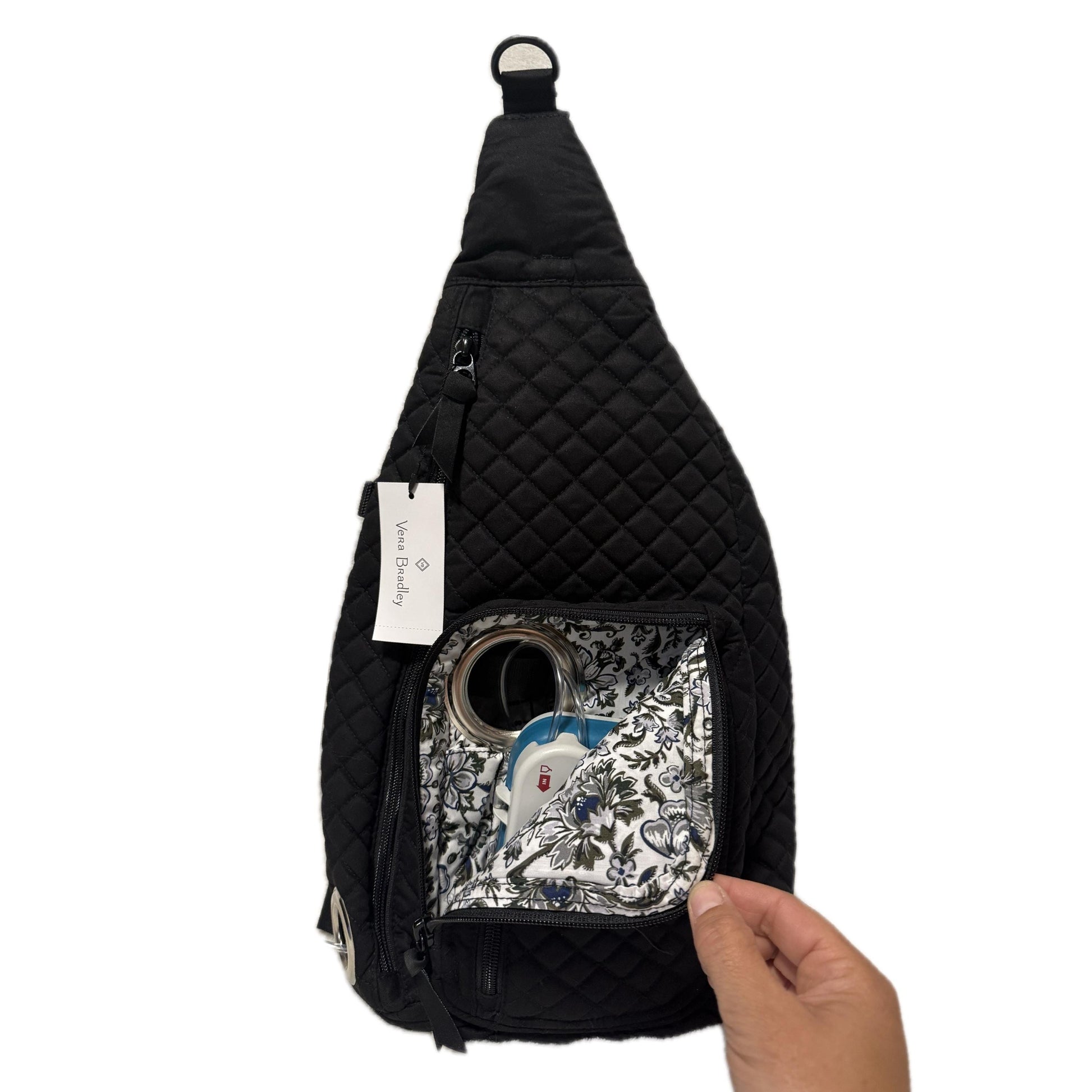 Medium Tube Feed Crossbody Bag | Waxed Canvas | Quilted Black | 15” For Enteralite Infinity Pump and Kangaroo Omni