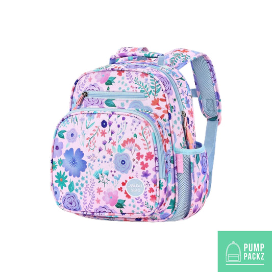Small Feeding Tube Backpack | Sky Blue and Pink Flowers | For EnteraLite Infinity Feeding Pump, Kangaroo Joey / Omni | 12”