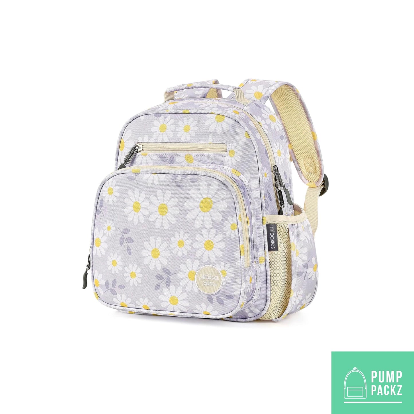 Small Feeding Tube Backpack | Gray Daisies | For EnteraLite Infinity Feeding Pump, Kangaroo Joey / Omni | 12”