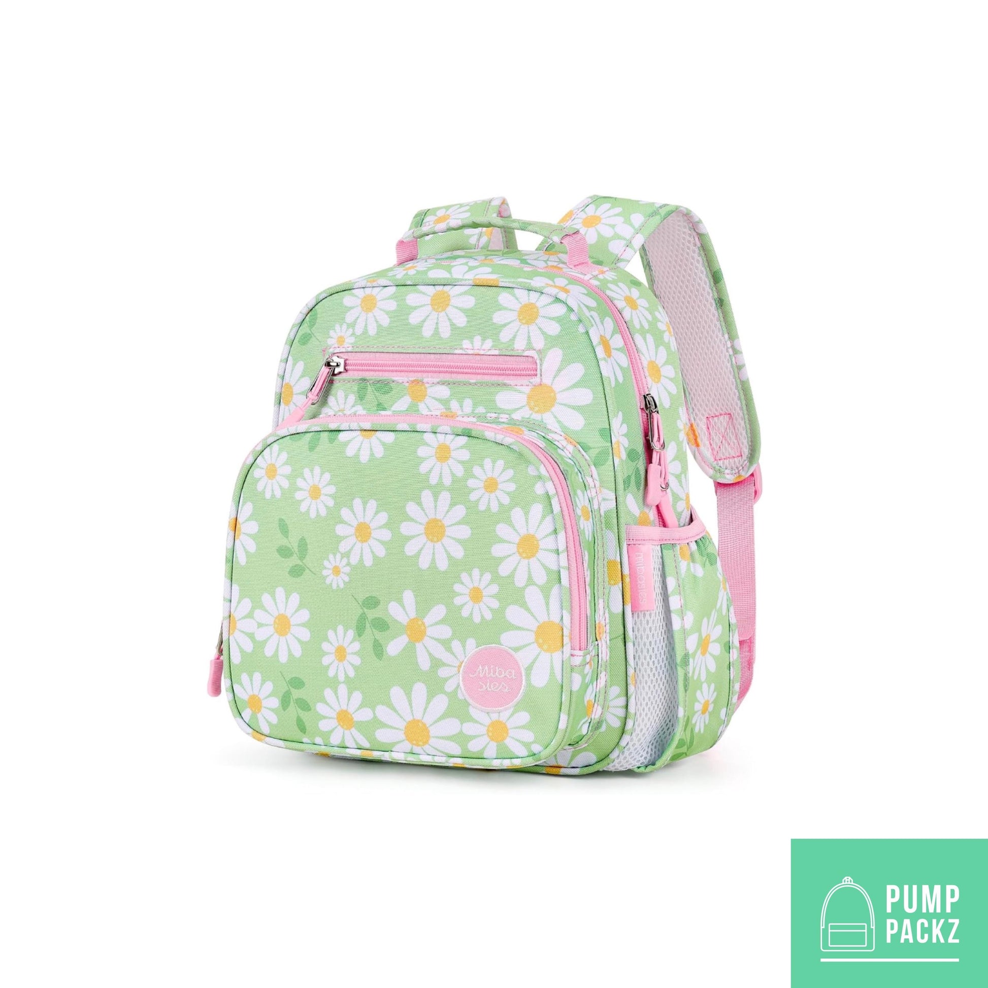 Small Feeding Tube Backpack | Green Daisies | For EnteraLite Infinity Feeding Pump, Kangaroo Joey / Omni | 12”