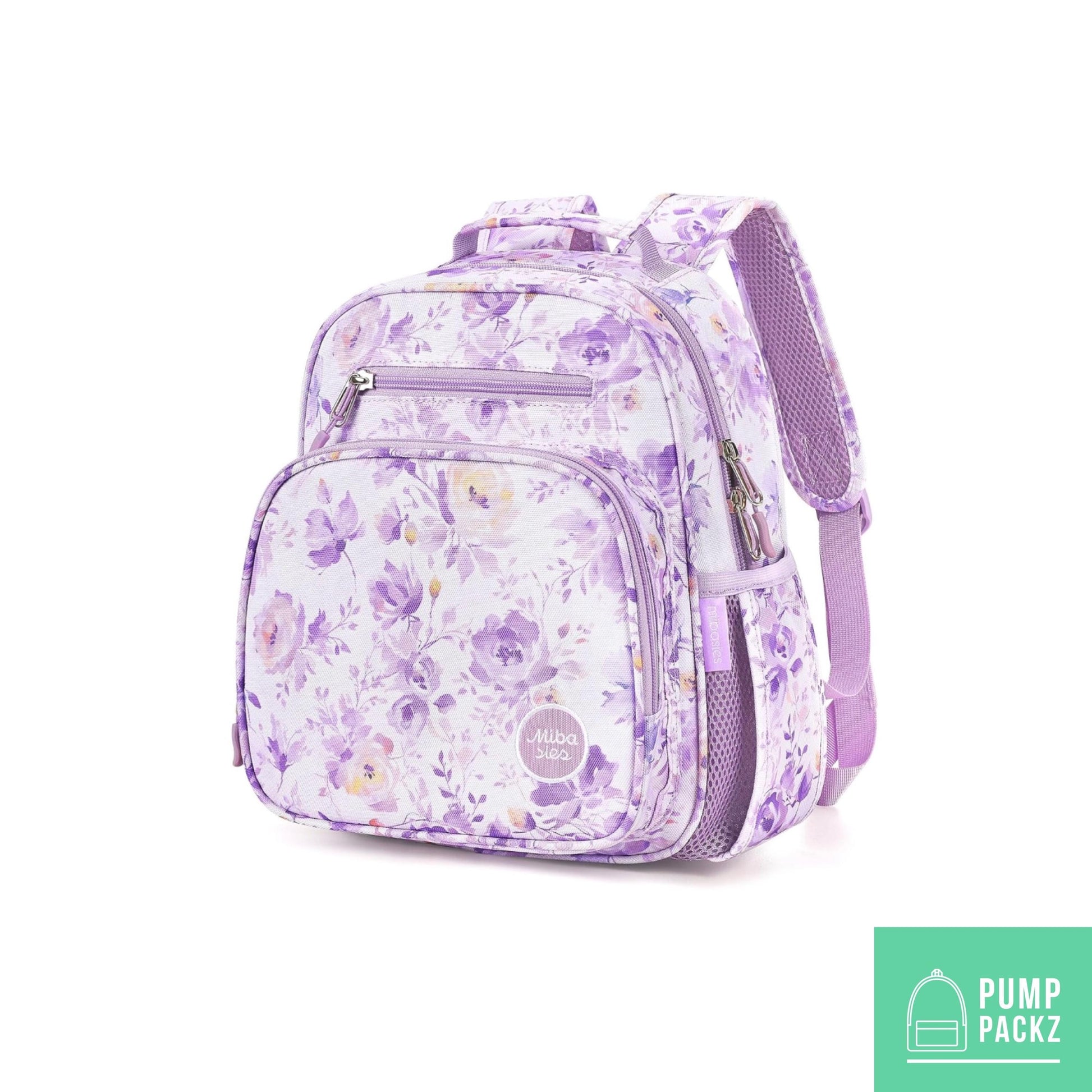 Small Feeding Tube Backpack | Purple Floral | For EnteraLite Infinity Feeding Pump, Kangaroo Joey / Omni | 12”