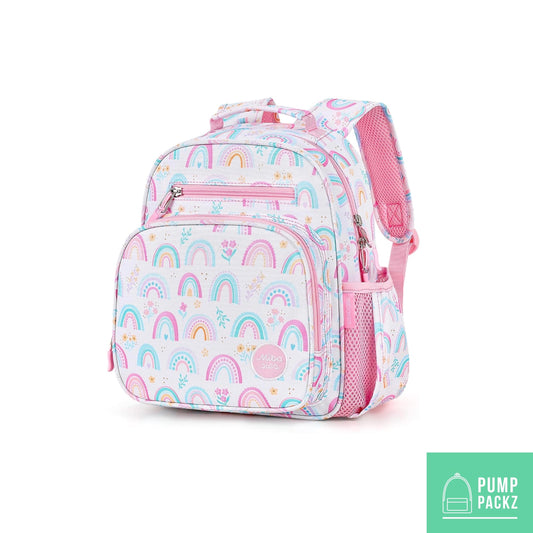 Small Feeding Tube Backpack | White Rainbows | For EnteraLite Infinity Feeding Pump, Kangaroo Joey / Omni | 12”