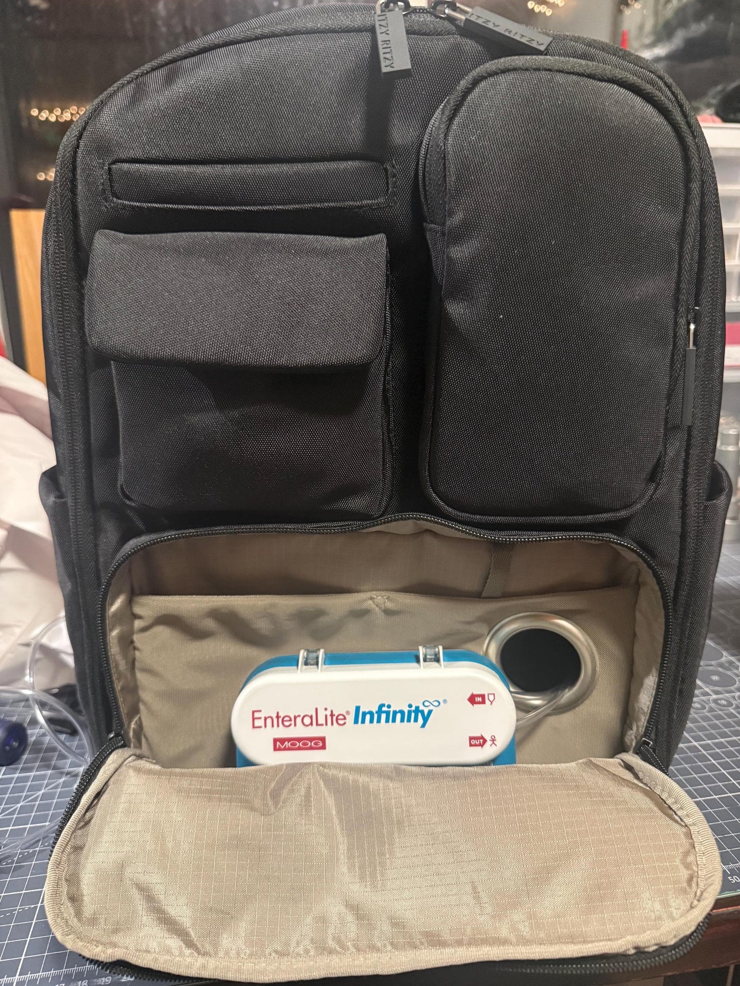 Extra Large Tube Feeding Backpack | Enteralite Infinity | Kangaroo Omni | Mocha | 17”