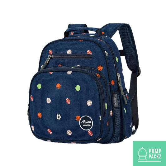 Small Feeding Tube Backpack | Navy Sports Corduroy | For EnteraLite Infinity Feeding Pump, Kangaroo Joey / Omni | 12”
