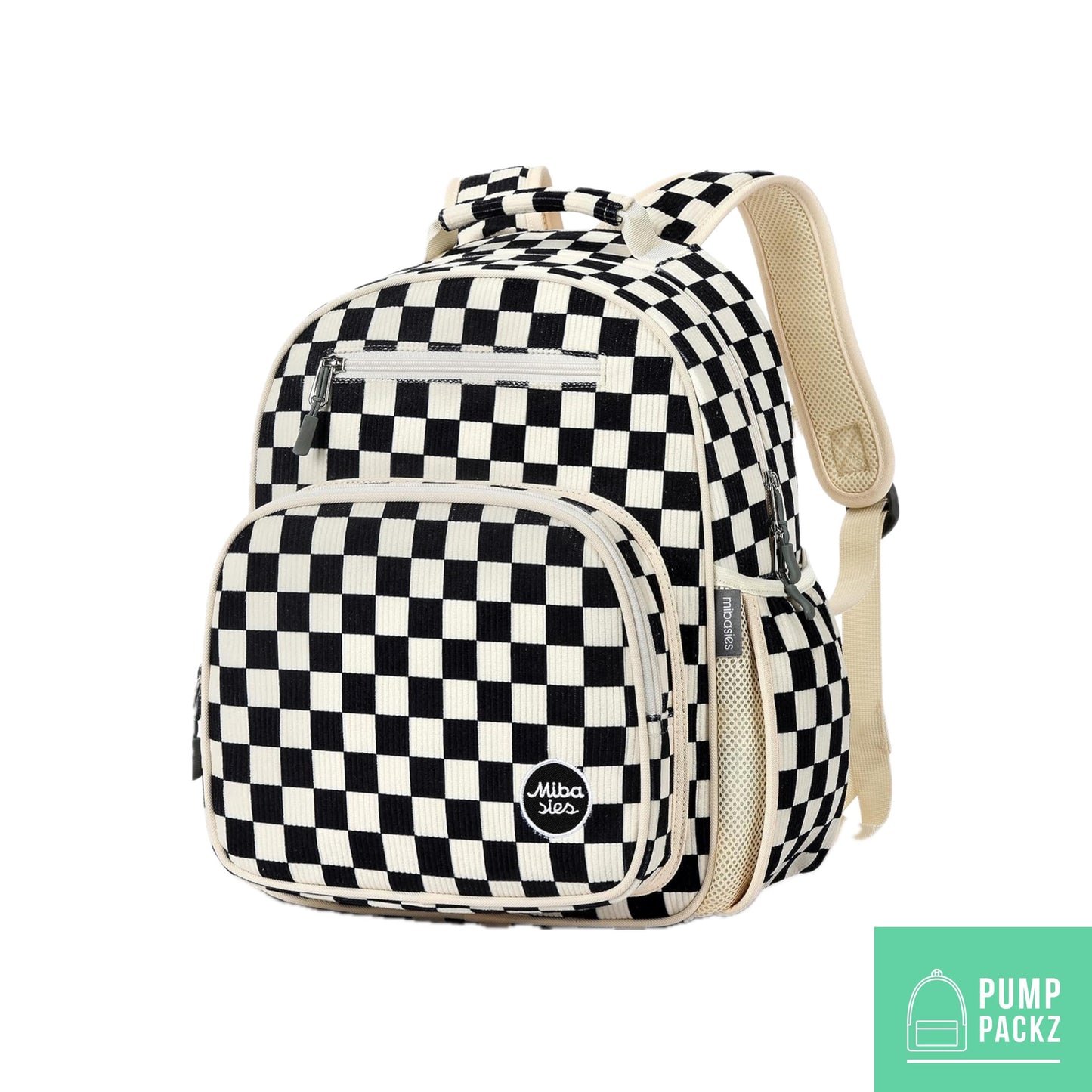 Medium/Large 15” | Gtube Modified Feeding Tube Backpack | Black Checkered Corduroy | For EnteraLite Infinity Feeding Pump
