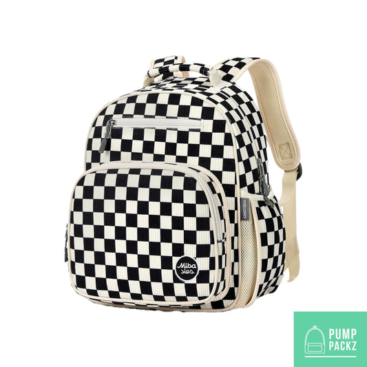 Medium/Large 15” | Gtube Modified Feeding Tube Backpack | Black Checkered Corduroy | For EnteraLite Infinity Feeding Pump