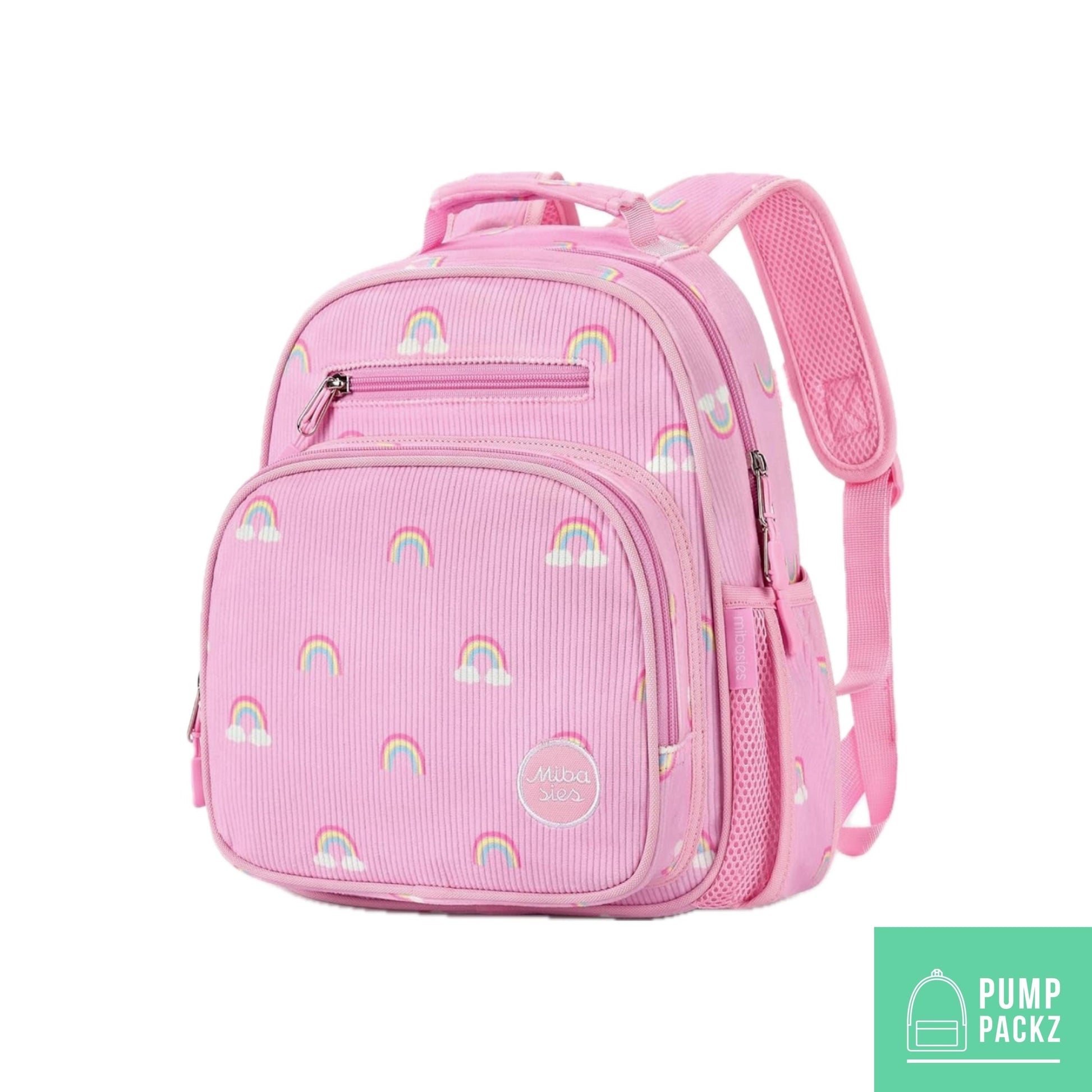 Small Feeding Tube Backpack | Pink Rainbow Corduroy | For EnteraLite Infinity Feeding Pump, Kangaroo Joey / Omni | 12”