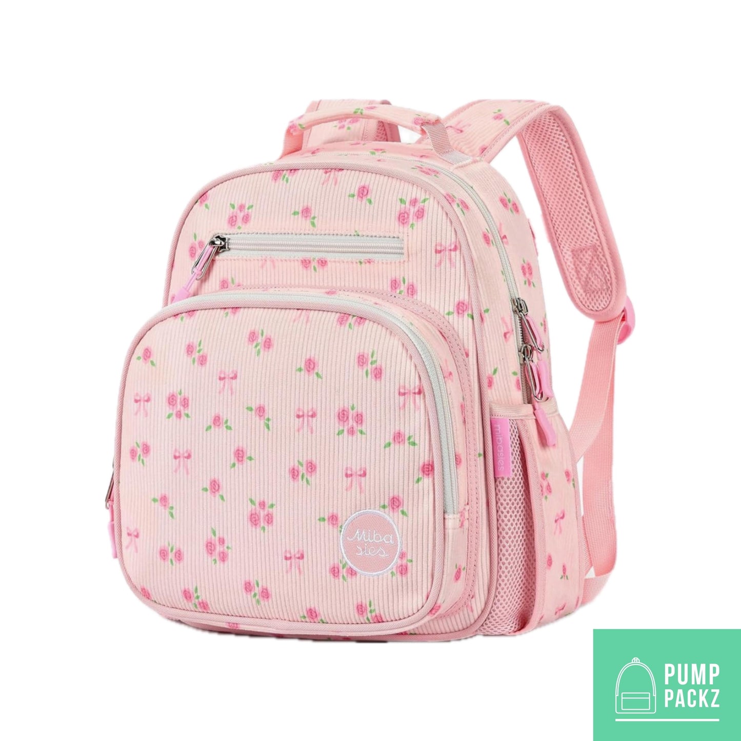 Small Feeding Tube Backpack | Ribbon and Rose Corduroy | For EnteraLite Infinity Feeding Pump, Kangaroo Joey / Omni | 12”