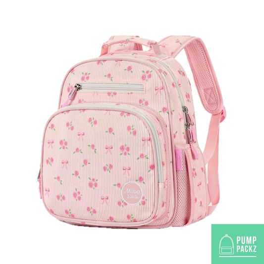 Small Feeding Tube Backpack | Ribbon and Rose Corduroy | For EnteraLite Infinity Feeding Pump, Kangaroo Joey / Omni | 12”