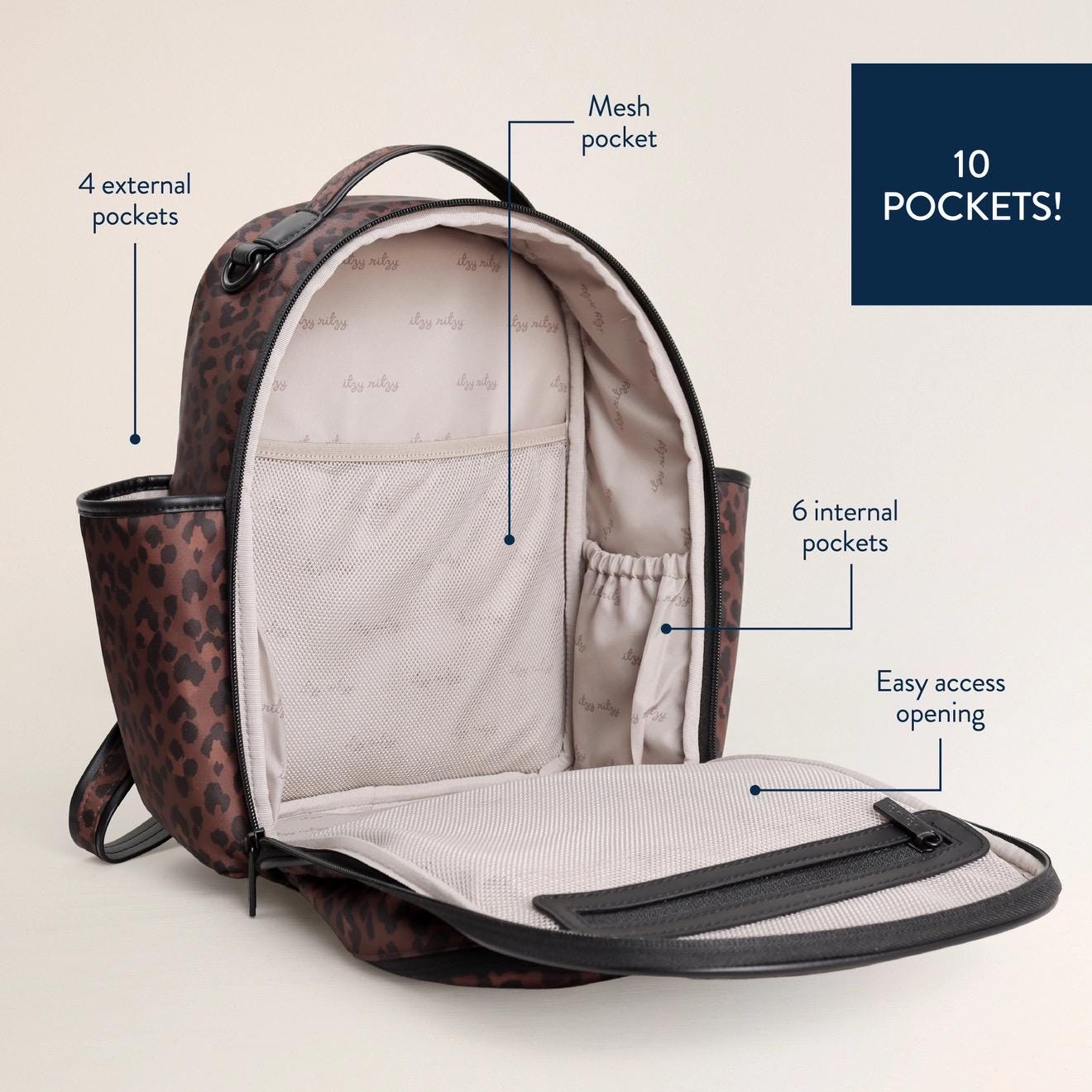 Small Tube Feeding Backpack | Leopard Polyester | Small, 12” | For Enteralite Infinity, Kangaroo Joey/Omni, TPN