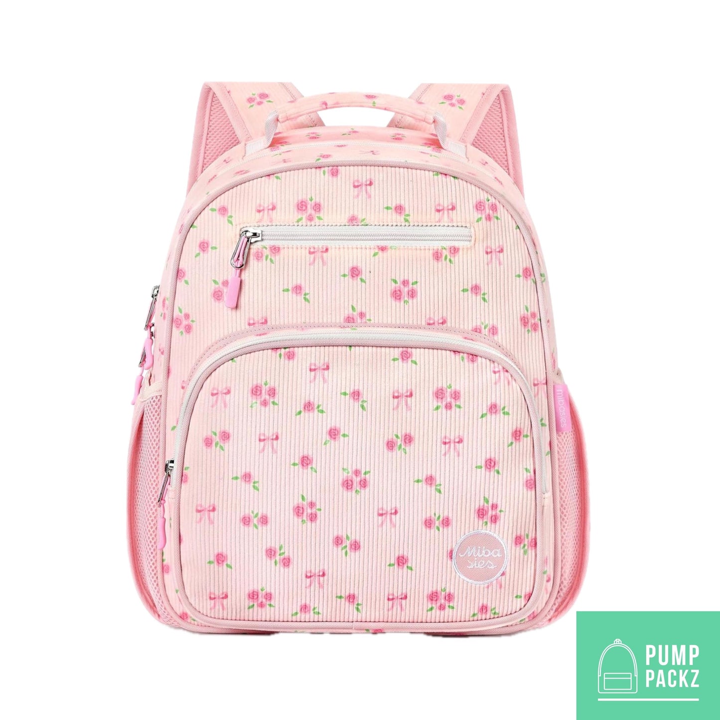 Medium/Large 15” | Gtube Modified Feeding Tube Backpack | Pink Bows and Roses Corduroy | For EnteraLite Infinity Feeding Pump