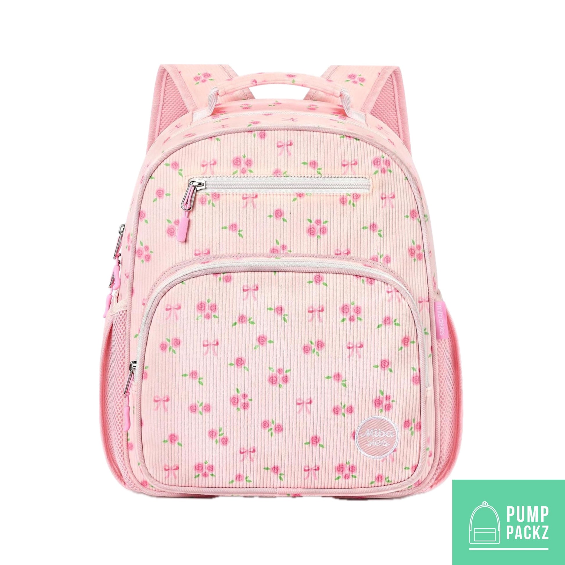 Medium/Large 15” | Gtube Modified Feeding Tube Backpack | Pink Bows and Roses Corduroy | For EnteraLite Infinity Feeding Pump
