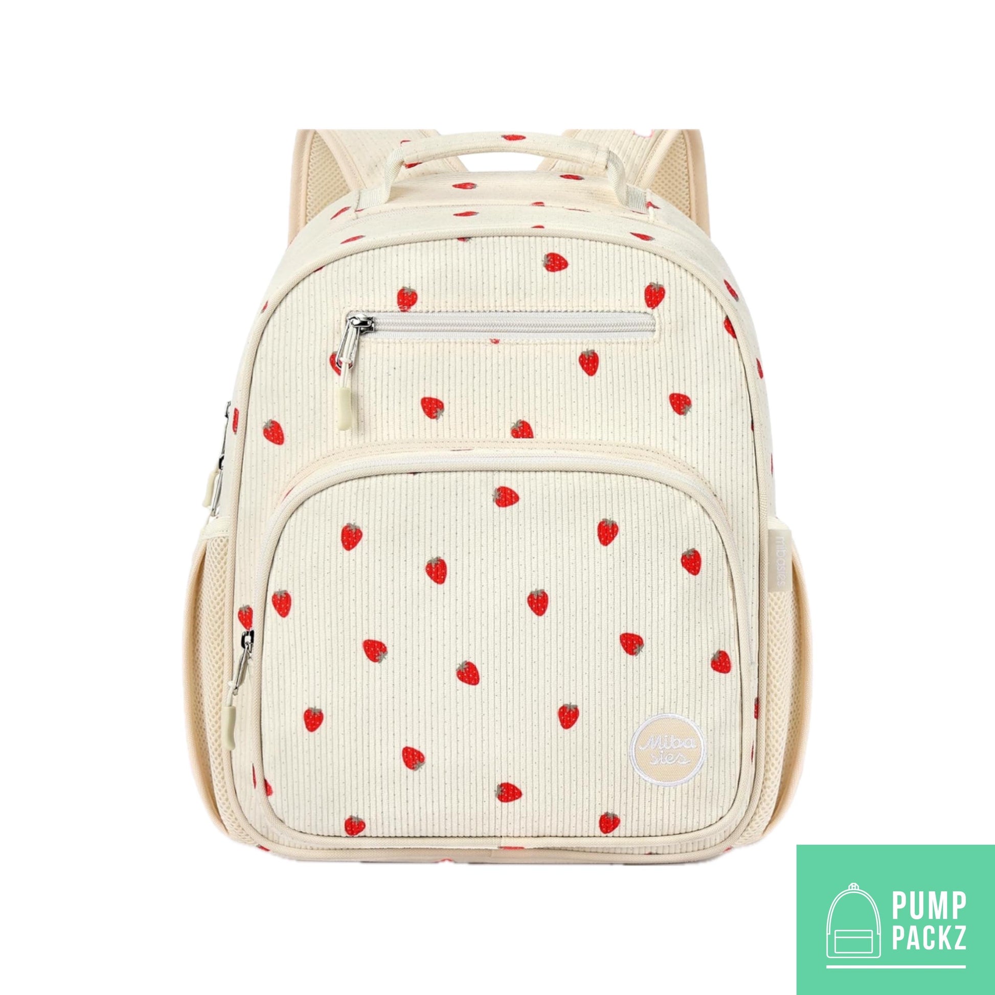 Medium/Large 15” | Gtube Modified Feeding Tube Backpack | Beige Strawberry Corduroy | For EnteraLite Infinity Feeding Pump