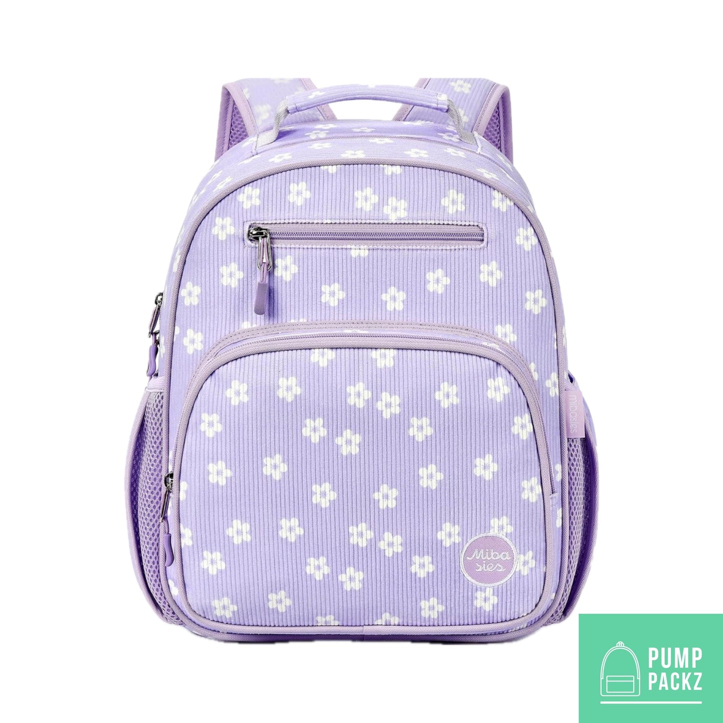 Medium/Large 15” | Gtube Modified Feeding Tube Backpack | Purple Flower Corduroy | For EnteraLite Infinity Feeding Pump