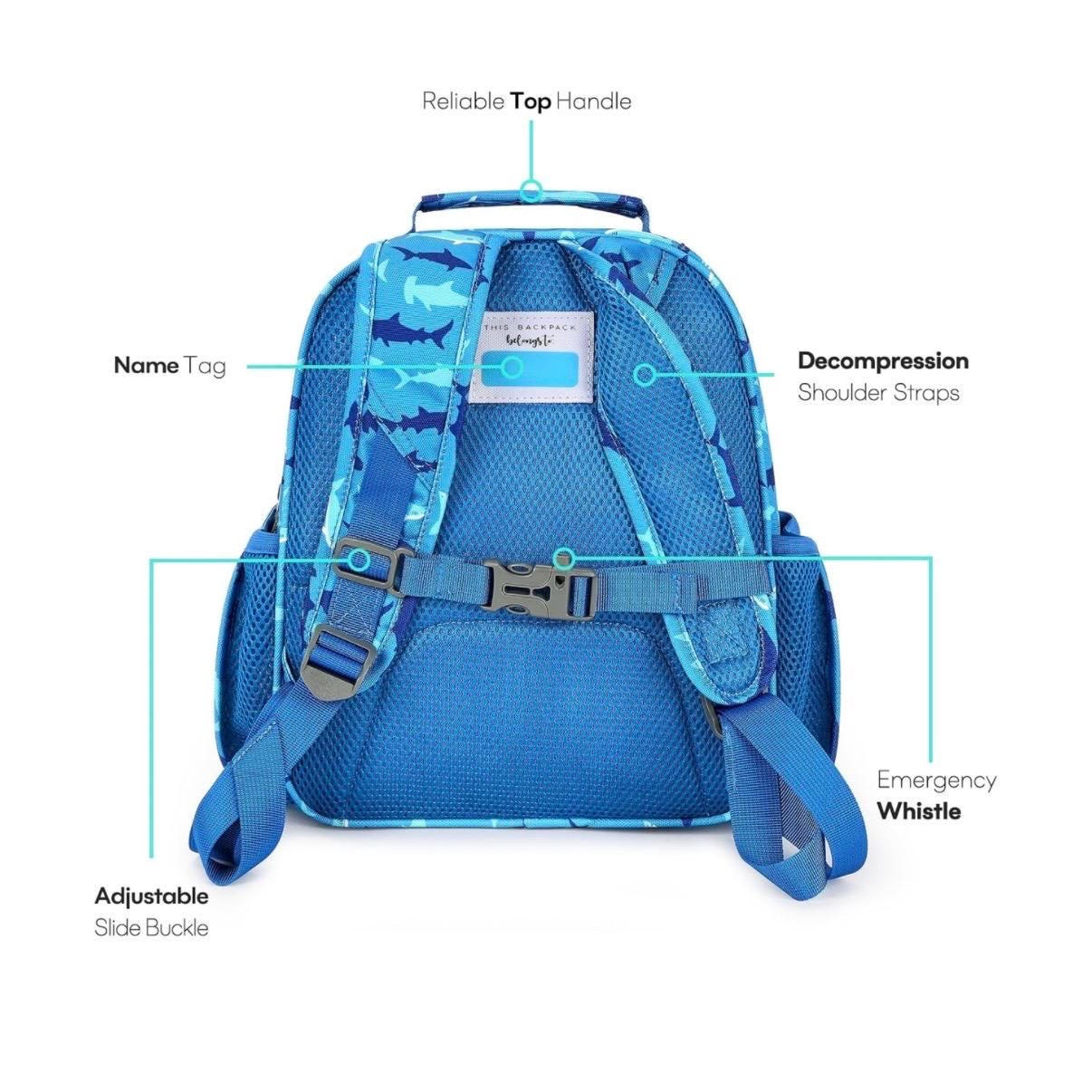 Medium/Large 15” | Gtube Modified Feeding Tube Backpack | Navy Blue Shark | For EnteraLite Infinity Feeding Pump