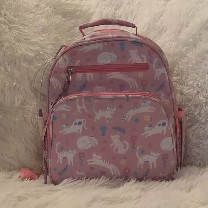 Small Feeding Tube Backpack | Pink Flower Cats | For EnteraLite Infinity Feeding Pump | 12”