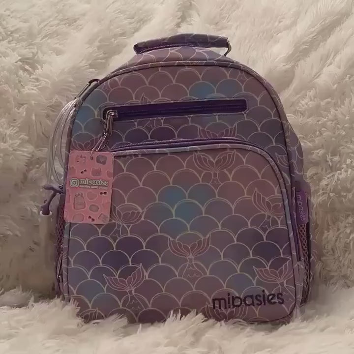 Small Feeding Tube Backpack | Purple Teal Glittery Mermaid  | For EnteraLite Infinity Feeding Pump, Kangaroo Joey / Omni | 12”