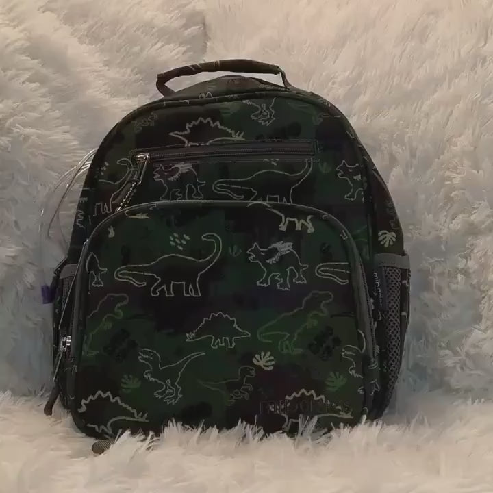 Small Feeding Tube Backpack | Green Camo Dinosaur | For EnteraLite Infinity Feeding Pump | 12”