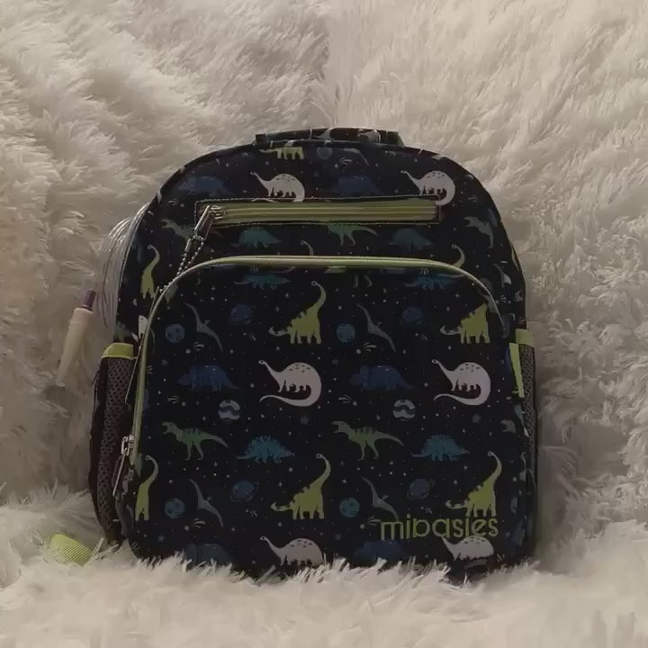 Small Feeding Tube Backpack | Navy Blue Cosmic Dinosaur | For EnteraLite Infinity Feeding Pump | 12”